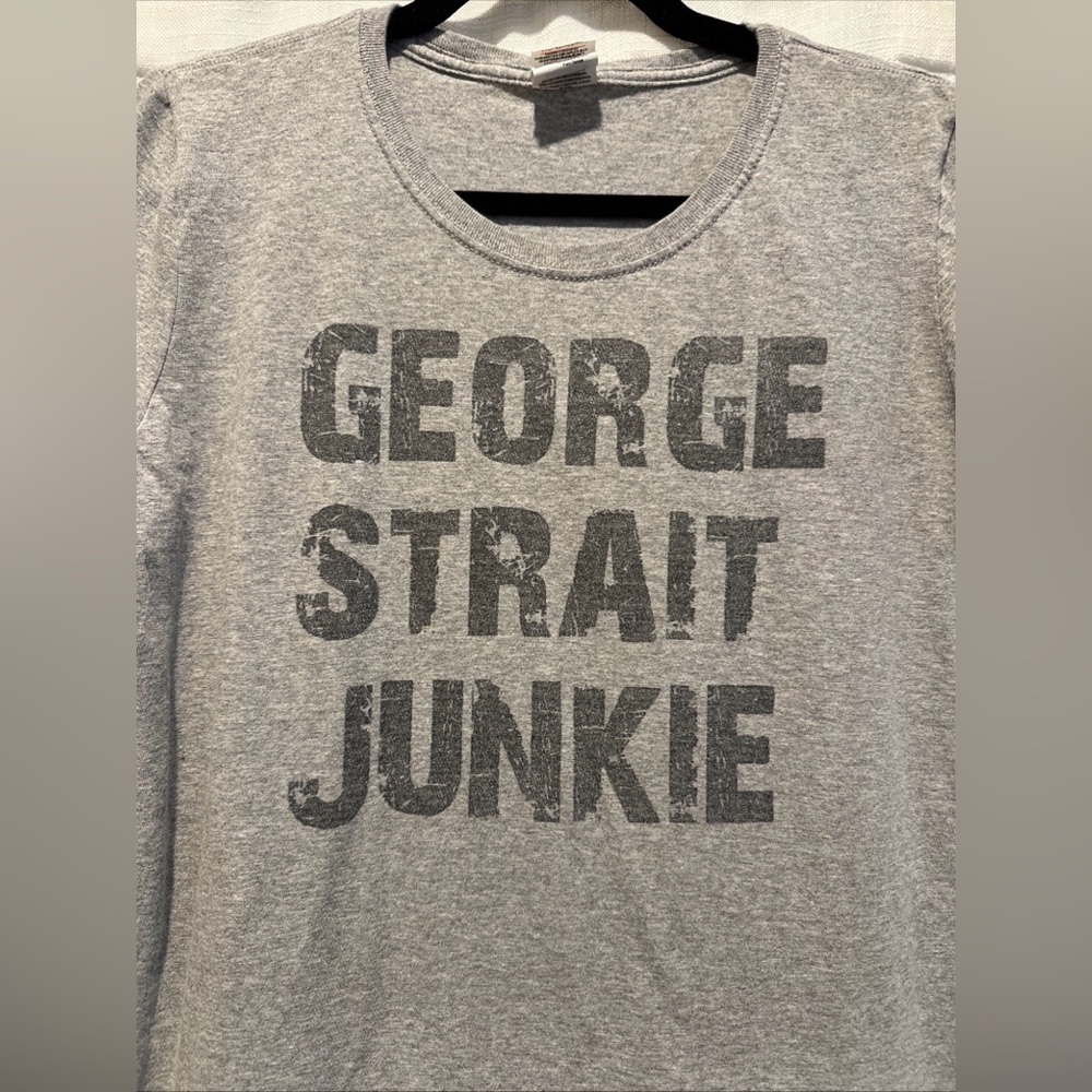 90s Country George Straight Junkie Womens T Shirt Size Large Graphic Print Gray - Picture 5 of 5
